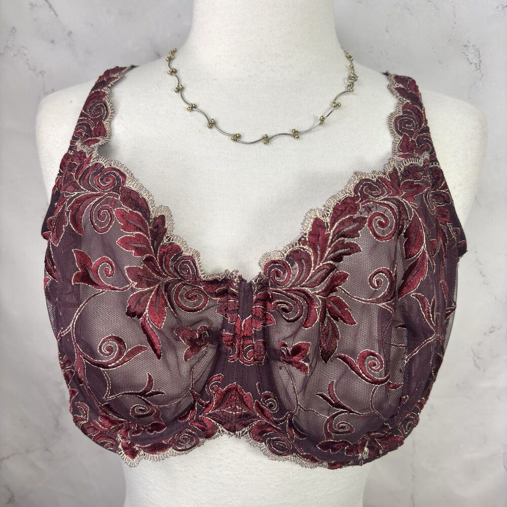 Soma Sensuous Lace Unlined Balconette Bra Sheer Full Coverage 40DD Purple Mesh